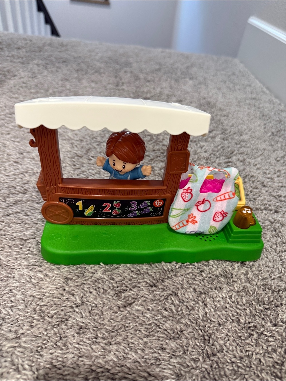 Fisher-Price Farmers Market Cart Playset with White Canopy and Brown Frame